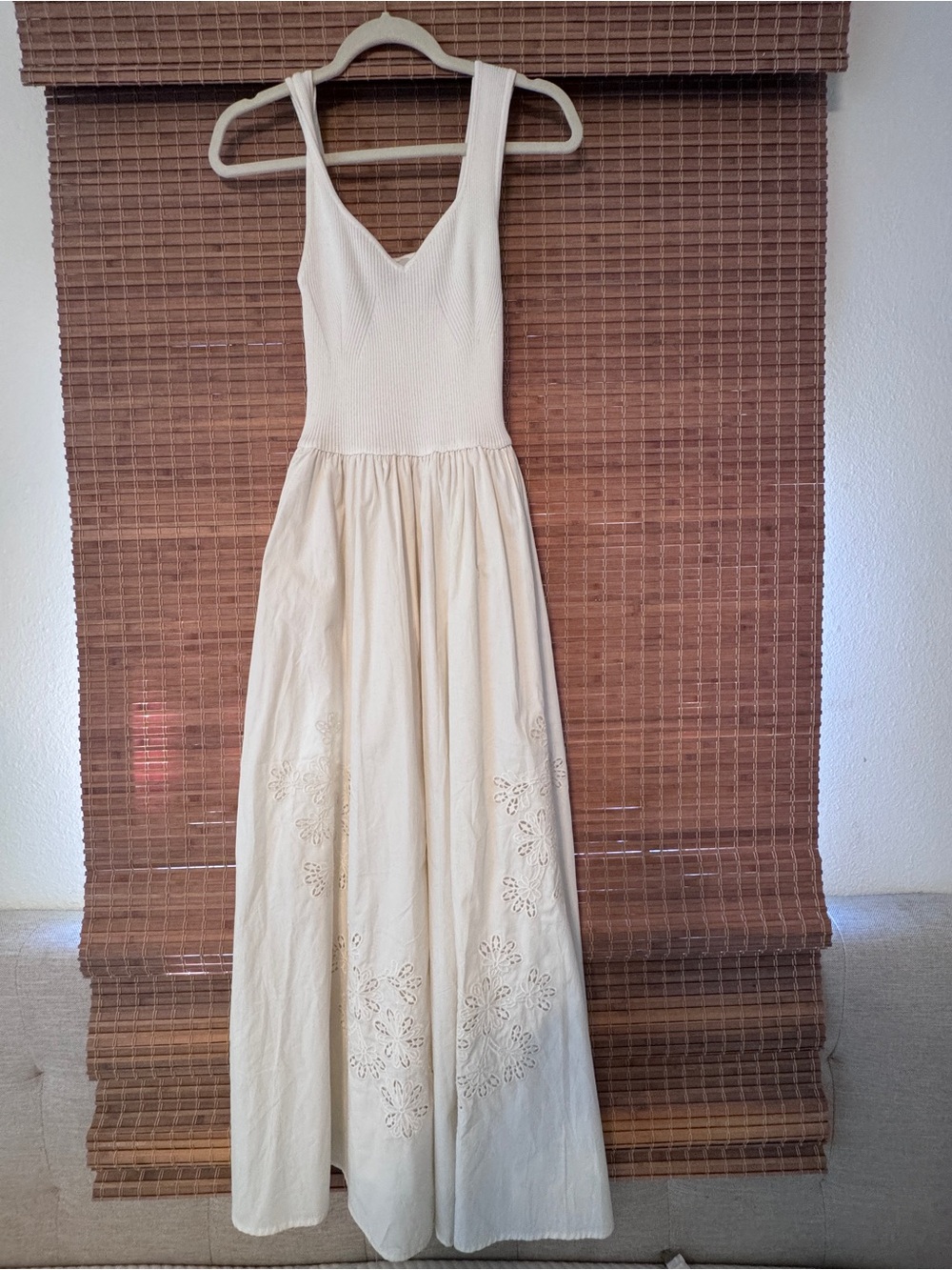 Joie Cream Maxi Dress with Embroidered Skirt